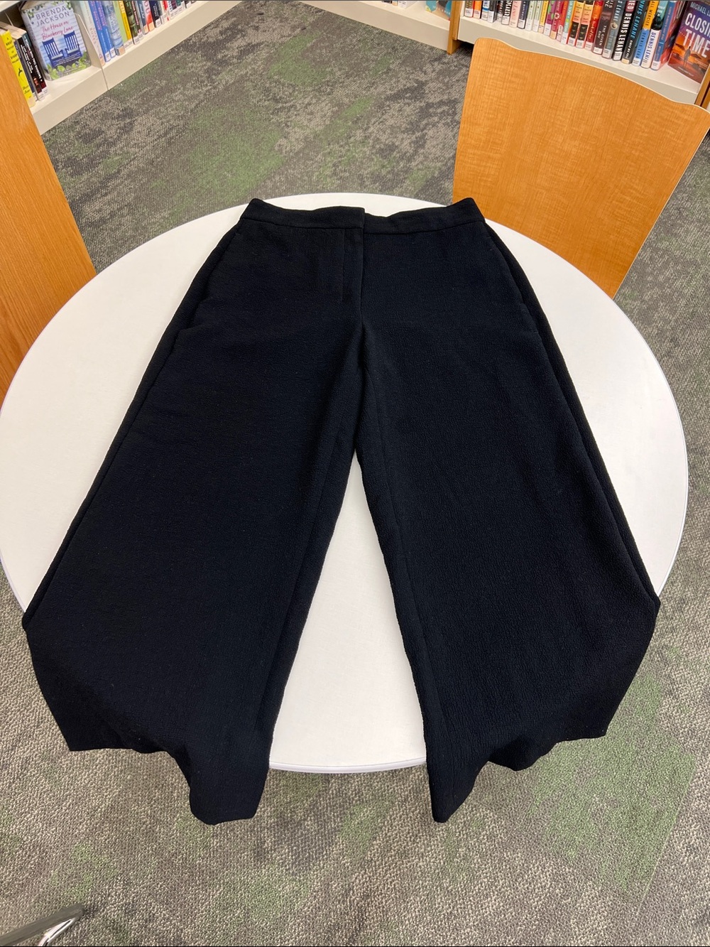MM.LAFLEUR new york pleated wide leg crop pants capris black textured office 6